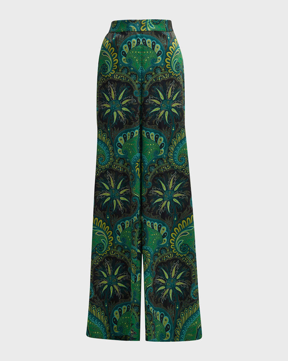 Jade Paisley-Print Straight-Leg Pants